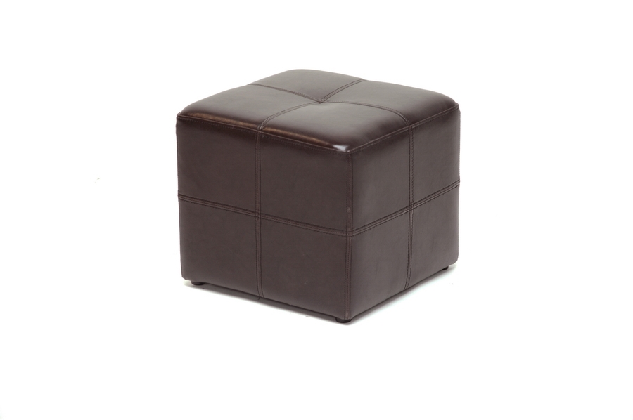 Nox Dark Brown Bonded Leather Cube Ottoman Affordable Modern